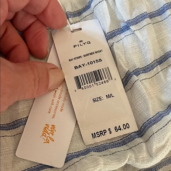 Pilyq High Waist Blue and White Plaid Shorts - Picture 2 of 8